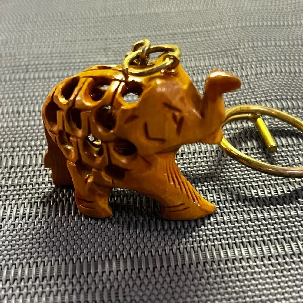 Hand Carved Wooden Elephant Good Luck Key Chain